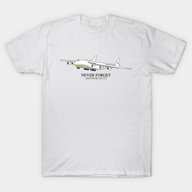 Antonov 225 Mryia Ukraine Jumbo Jet Cargo Airplane T-Shirt by alltheprints